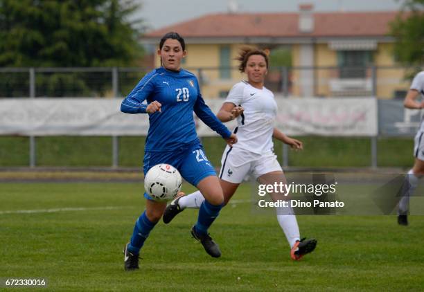 Serena Landa of Italy women's U16 competes with Celya Barclais of France women's U16 during the 2nd Female Tournament 'Delle Nazioni' match between...