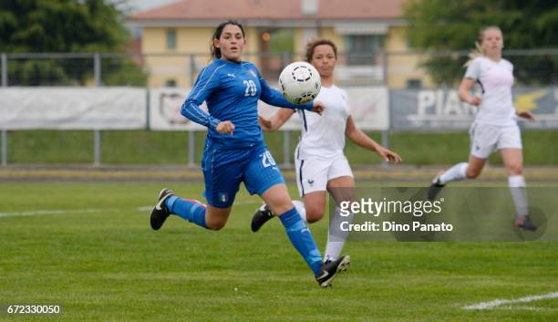 Serena Landa of Italy women's U16 competes with Celya Barclais of France women's U16 during the 2nd Female Tournament 'Delle Nazioni' match between...