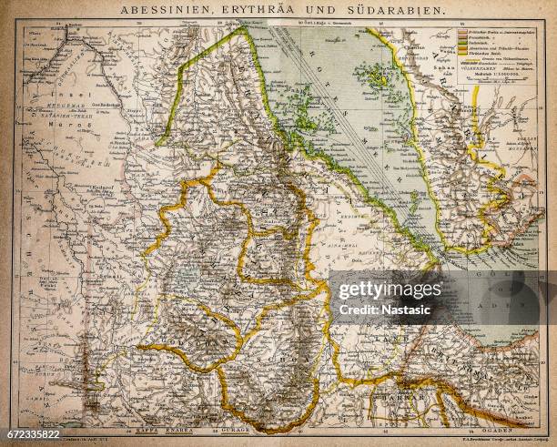 ilustrações de stock, clip art, desenhos animados e ícones de abyssinia, eritrea and south arabia - political map of south africa