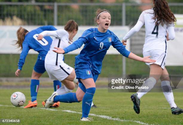 Sara Tamborini of Italy women's U16 reacts during the 2nd Female Tournament 'Delle Nazioni' match between Italy U16 and France U16 at stadio Colaussi...