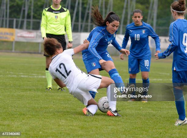 Serena Landa of Italy women's U16 competes with Celya Barclais of France women's U16 during the 2nd Female Tournament 'Delle Nazioni' match between...