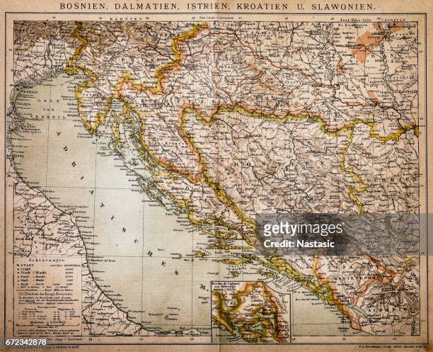 bosnia, dalmatia, istria, croatia, slavonia - adriatic sea stock illustrations
