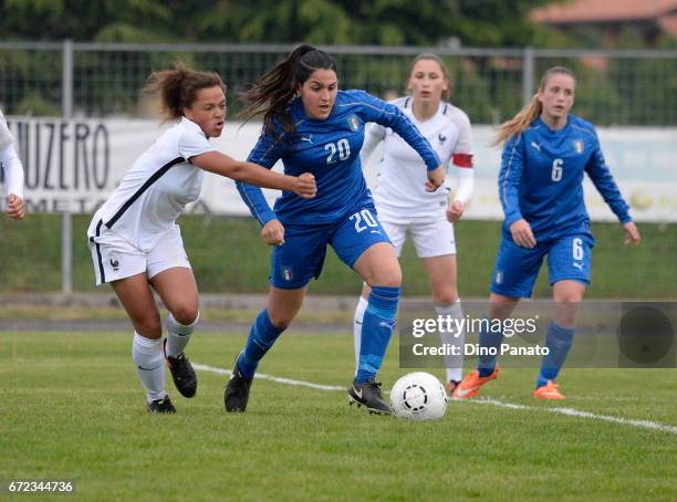 Serena Landa of Italy women's U16 competes with Celya Barclais of France women's U16 during the 2nd Female Tournament 'Delle Nazioni' match between...