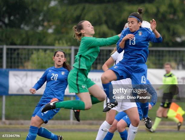 Maria Grazia Lodu of Italy women's U16 competes with Marine Louet goalkeeper of France women's U16 during the 2nd Female Tournament 'Delle Nazioni'...