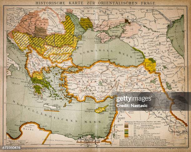 historical map of the oriental part of world - ottoman empire map stock illustrations