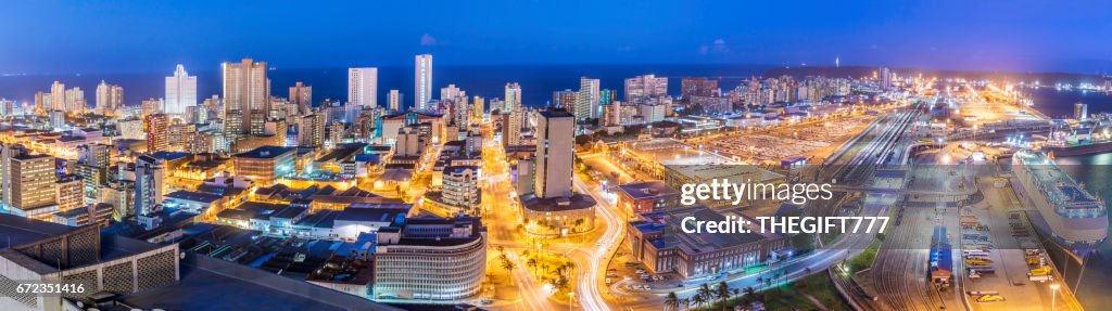 Durban cityscape evening panorama with the harbour