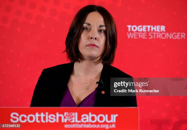 Scottish Labour leader Kezia Dugdale gives a General Election speech at the Carnegie Conference Centre on April 24, 2017 in Dunfermline, Scotland....