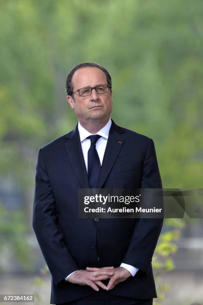 French President Francois Hollande attends the commemoration of the 102nd anniversary of The Armenian Genocide on April 24, 2017 in Paris, France....