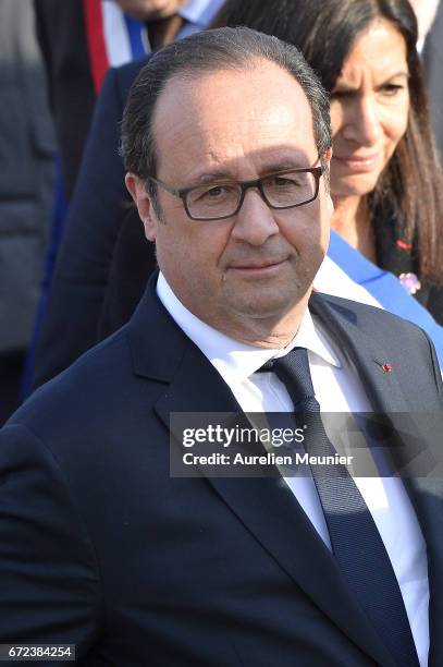 French President Francois Hollande arrives to the commemoration of the 102nd anniversary of The Armenian Genocide on April 24, 2017 in Paris, France....