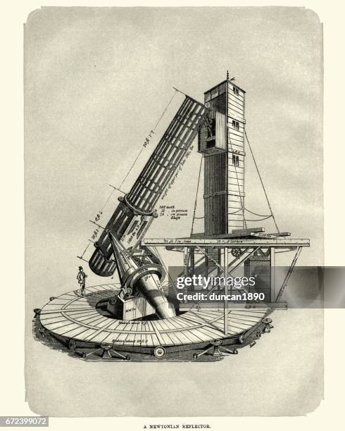 newtonian telescope (reflector), 1870 - isaac newton stock illustrations