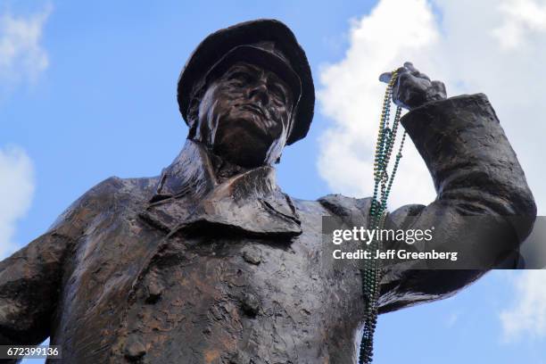 Bronze statue of Winston Churchill on Poydras Street.