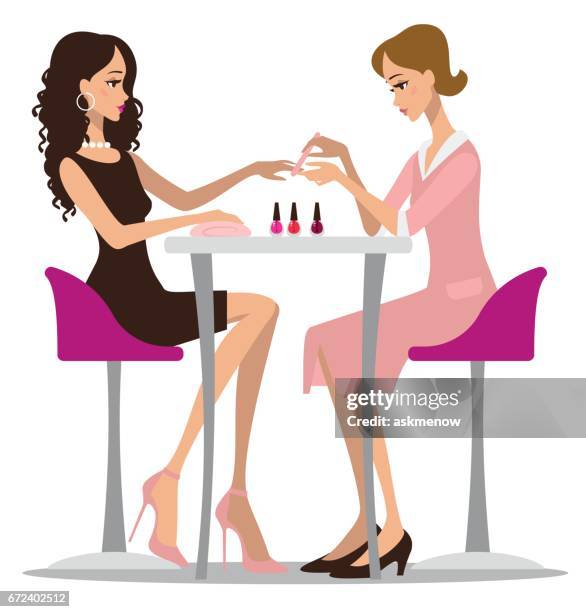 ilustraciones, imágenes clip art, dibujos animados e iconos de stock de mujer haciendo manicura - manicure