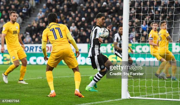 Ayoze Perez of Newcastle United scores their fourth goal during the Sky Bet Championship match between Newcastle United and Preston North End at St...