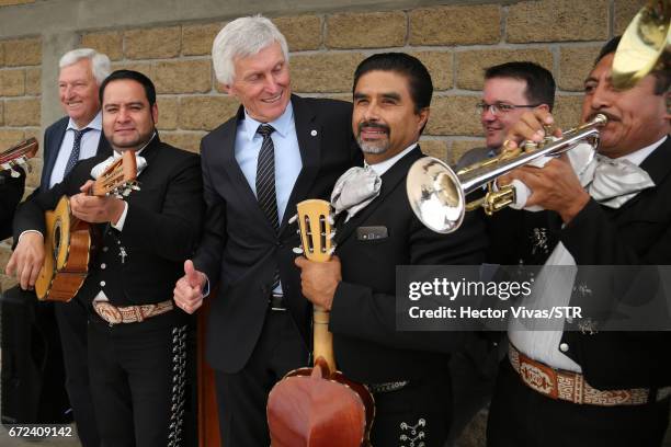 Eugen Gehlenborg, DFB Vice President Social and Society Policy pose with mexican mariachis during the visit and unveiling of plaque for the economic...