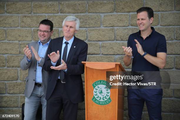 Stephan Osnabrugge, Eugen Gehlenborg, DFB Vice President Social and Society Policy and Oliver Bierhoff, team manager of the German national team...