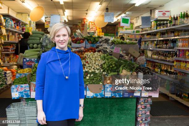 Stella Creasy, Labour MP for Walthamstow poses as she begins to campaign in her constituency for the General election on April 21, 2017 in...