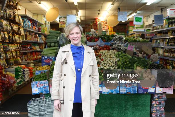 Stella Creasy, Labour MP for Walthamstow poses as she begins to campaign in her constituency for the General election on April 21, 2017 in...