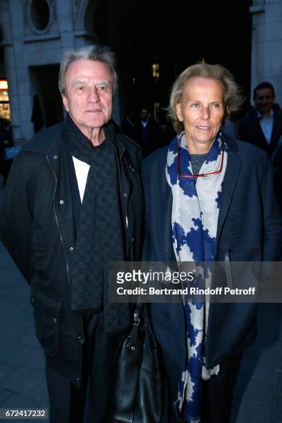 Bernard Kouchner and his wife Christine Ockrent attend "La Recompense" Theater Play at Theatre Edouard VII on April 24, 2017 in Paris, France.