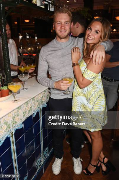 Ed Drewett and Daisy England attend a pre-opening dinner hosted by Ed Drewett at Malibu Kitchen, at The Ned, London on April 24, 2017 in London,...