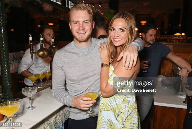 Ed Drewett and Katy England attend a pre-opening dinner hosted by Ed Drewett at Malibu Kitchen, at The Ned, London on April 24, 2017 in London,...