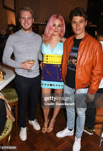 Ed Drewett, Pixie Lott and Oliver Cheshire attend a pre-opening dinner hosted by Ed Drewett at Malibu Kitchen, at The Ned, London on April 24, 2017...