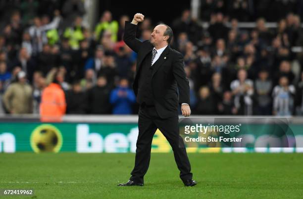 Rafa Benitez manager of Newcastle United celebrates victory and promotion after the Sky Bet Championship match between Newcastle United and Preston...