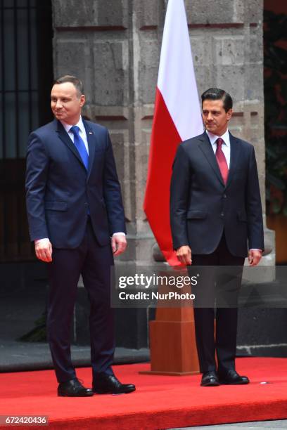 Polish President Andrzej Duda and Mexican President Enrique Pena Nieto are seen during welcoming ceremony at National Palace