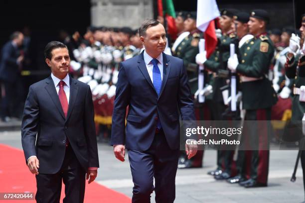 Polish President Andrzej Duda and Mexican President Enrique Pena Nieto are seen during welcoming ceremony at National Palace