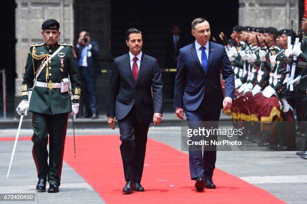 Polish President Andrzej Duda and Mexican President Enrique Pena Nieto are seen during welcoming ceremony at National Palace