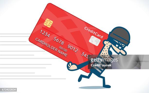 thief steal credit card - internet scam stock illustrations
