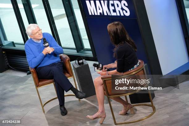 Personality Phil Donahue and host Nancy Armstrong attend Build Presents Phil Donahue discussing his Makers Men Video at Build Studio on April 24,...