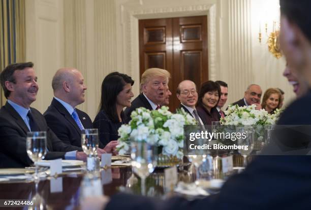 President Donald Trump, center, and Nikki Haley, U.S. Ambassador to the United Nations , third left, host a working lunch with members of the UN...