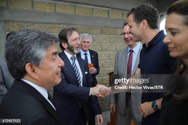 Viktor Elbling, German ambassador in Mexico meet Oliver Bierhoff, team manager of the German national team during the visit and unveiling of plaque...