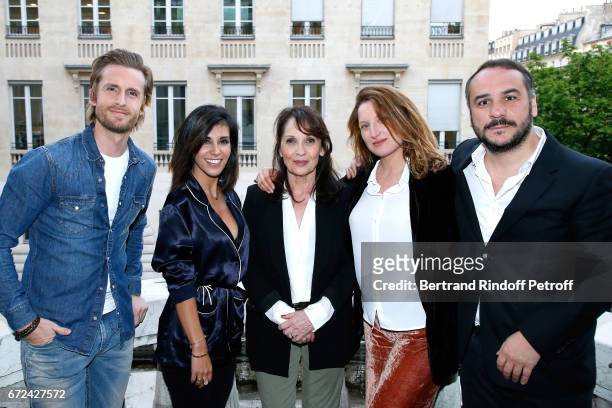 Philippe Lacheau, Director of the movie Reem Kherici, Chantal Lauby, Julia Piaton and Francois-Xavier Demaison attend the "Jour J" Paris movie...
