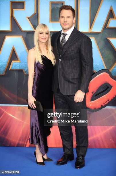 Anna Faris and Chris Pratt attend the European Gala Screening of "Guardians of the Galaxy Vol. 2" at Eventim Apollo on April 24, 2017 in London,...