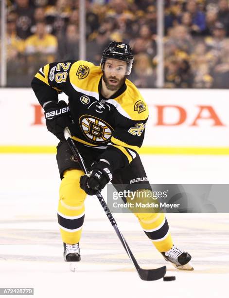 Dominic Moore of the Boston Bruins skates against the Ottawa Senators during the third period of Game Six of the Eastern Conference First Round...