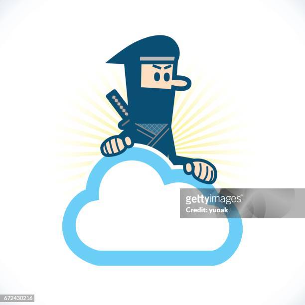 ninja on cloud - ninja kid stock illustrations