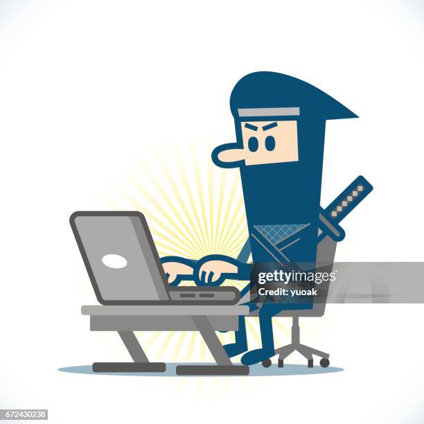 ninja using a laptop - killcode stock illustrations