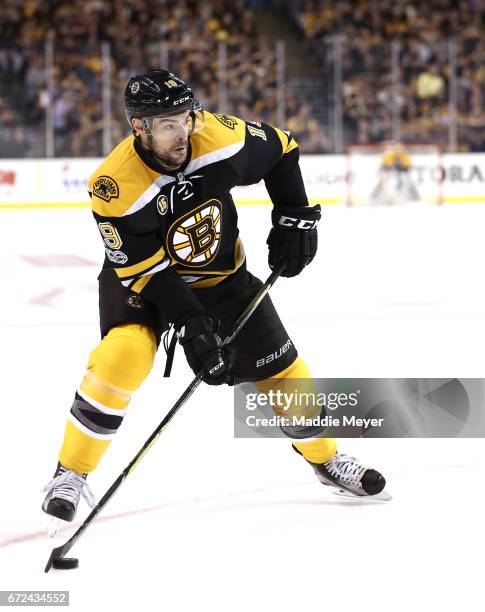 Drew Stafford of the Boston Bruins skates against the Ottawa Senators during the third period of Game Six of the Eastern Conference First Round...