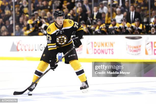 Charlie McAvoy of the Boston Bruins skates against the Ottawa Senators during the first period of Game Six of the Eastern Conference First Round...