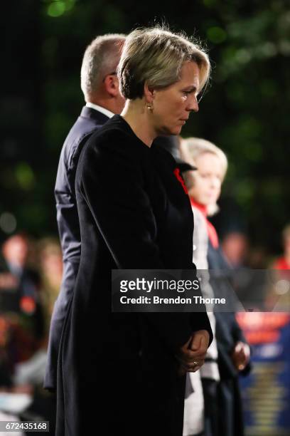 Tanya Plibersek stands in silence during the Sydney Dawn Service on April 25, 2017 in Sydney, Australia. Australians commemorating 102 years since...
