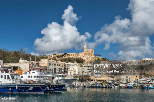 port of gozo, boats and buildings, malta - mgarr harbour stock pictures, royalty-free photos & images