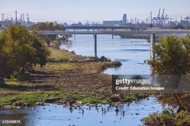 Los Angeles River near Willow Street, Long Beach, California, USA.