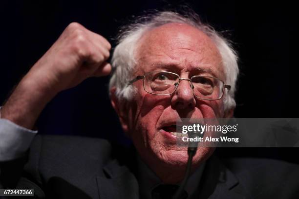 Sen. Bernie Sanders addresses the "Rise Up: From Protest to Power" convention April 24, 2017 in Washington, DC. Activists gathered at the founding...