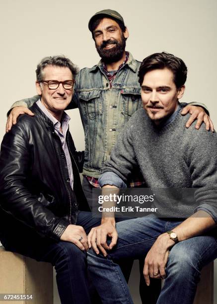 Derik Murray, Matt Amato and Adrian Buitenhuis from 'I Am Heath Ledger' pose at the 2017 Tribeca Film Festival portrait studio on April 24, 2017 in...