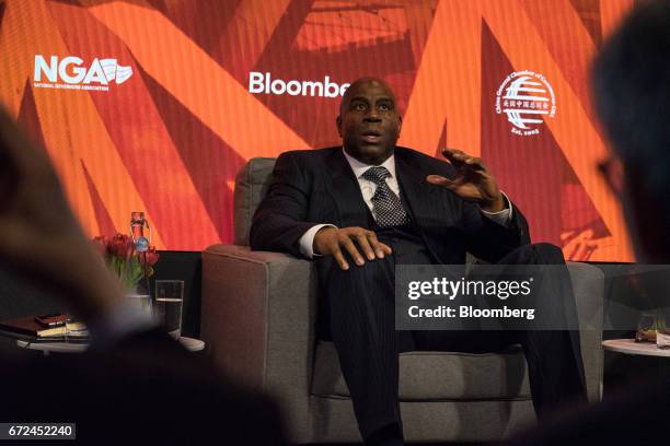 Earvin "Magic" Johnson, chairman and chief operating officer of Magic Johnson Enterprises Inc., speaks during the 2017 International Finance and...