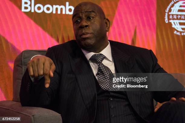 Earvin "Magic" Johnson, chairman and chief operating officer of Magic Johnson Enterprises Inc., speaks during the 2017 International Finance and...
