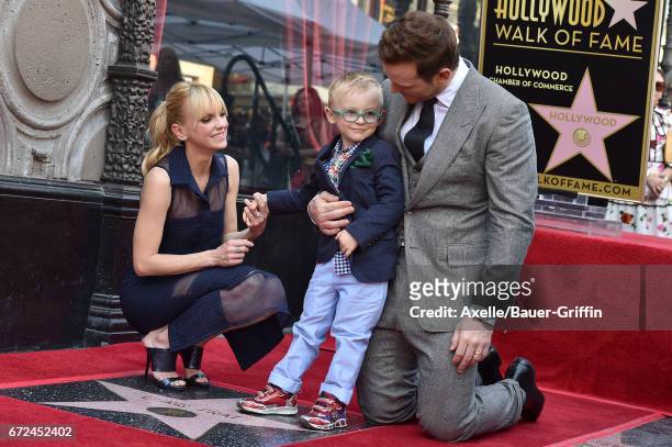 Actor Chris Pratt, wife Anna Faris and son Jack Pratt attend the ceremony honoring Chris Pratt with a star on the Hollywood Walk of Fame on April 21,...