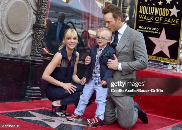 Actor Chris Pratt, wife Anna Faris and son Jack Pratt attend the ceremony honoring Chris Pratt with a star on the Hollywood Walk of Fame on April 21,...