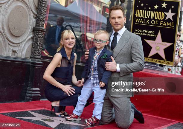 Actor Chris Pratt, wife Anna Faris and son Jack Pratt attend the ceremony honoring Chris Pratt with a star on the Hollywood Walk of Fame on April 21,...